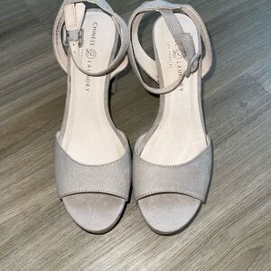 Chinese Laundry Nude/Taupe Ankle Strap Block Heel sandals